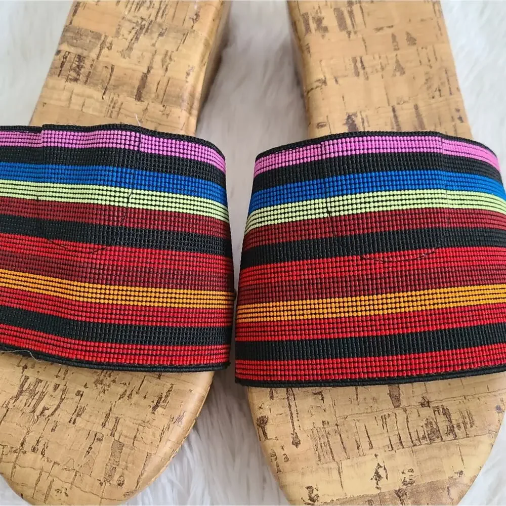 Avenue Greta Y2K Colorful Cork Wedge Heeled Flip Flops Size 10W